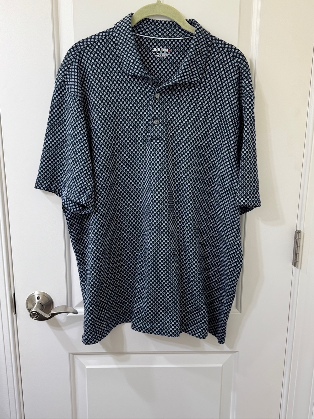 UNTUCKit Navy Blue Geometric Print Polo
